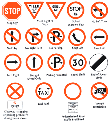 IRELAND REGULATORY ROAD SIGNS. These signs indicate the existance of a road 